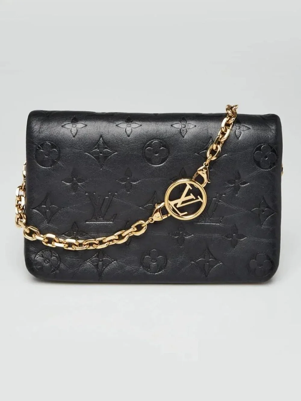 Louis Vuitton Black Monogram Embossed Lambskin Leather Coussin Pochette Bag
